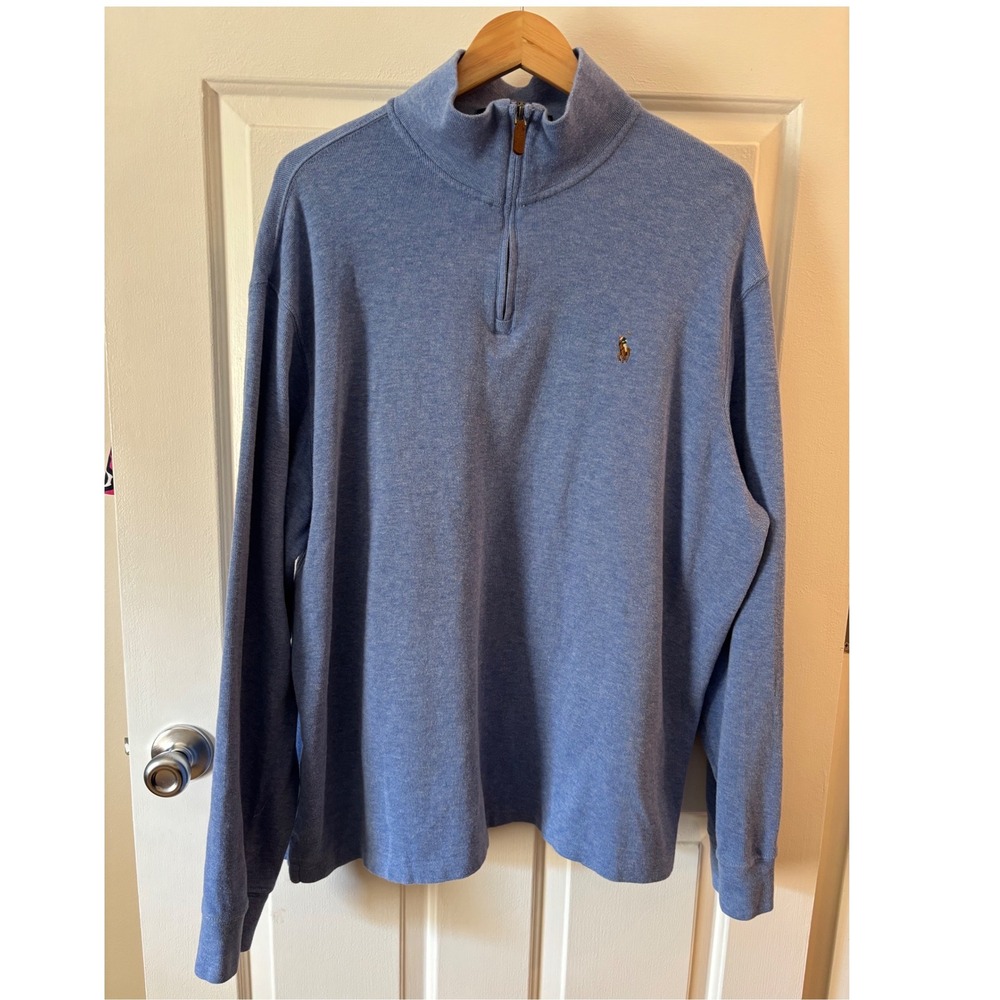 Polo Ralph Lauren Estate Rib Quarter Zip Pullover Blue Cotton XXL Mens